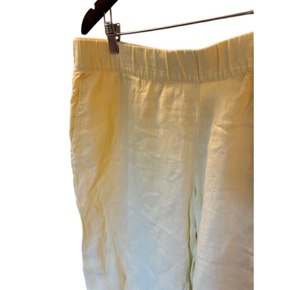 Pure Jill J Jill Yellow Linen Crop Pants Petite Large Elastic Waist Embroidered - Picture 4 of 10
